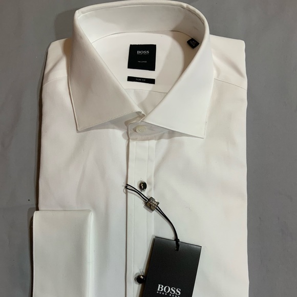 HUGO BOSS WHITE SHIRT JEWEL BUTTONS SZ 40 15 3/4 - Picture 1 of 6